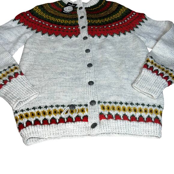 Vintage Icelandic Norwegian Style fairisle handmade women Cardigan Wool Sweater - Picture 8 of 9